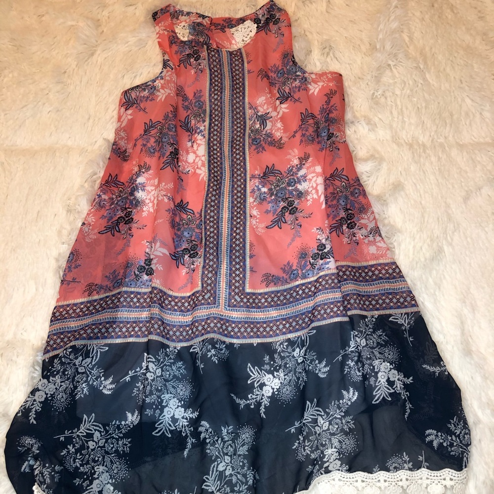 Chenault Girl Boho lace dress Pink and Navy SZ 14